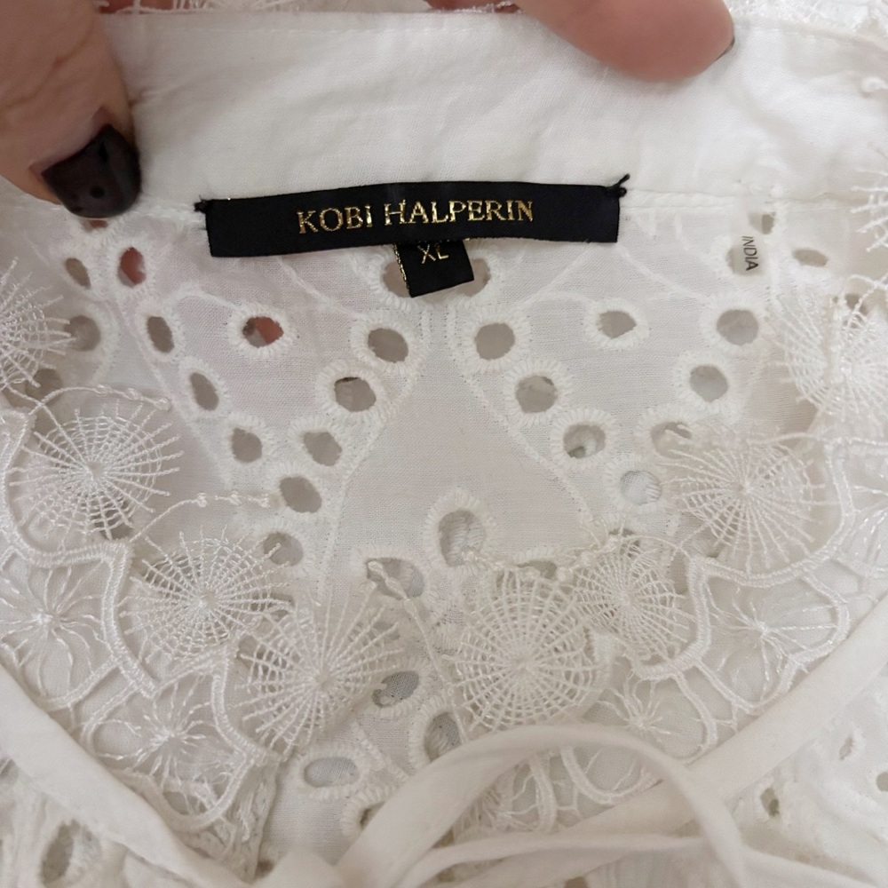 KOBI HALPERIN Winston Cotton Eyelet Blouse in White Size XL - Picture 13 of 14